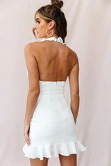 Cuba Plunging Halterneck Dress White