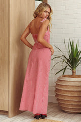Summer Cottage Lace Trim Maxi Skirt Red Check