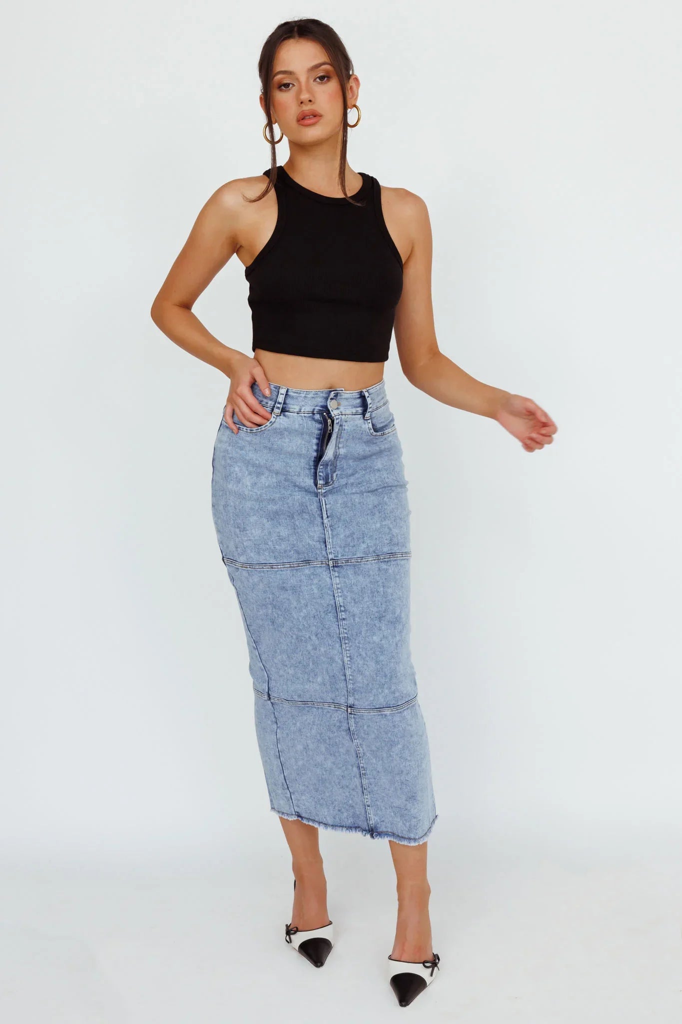 Thalia Pocket Midi Skirt Denim