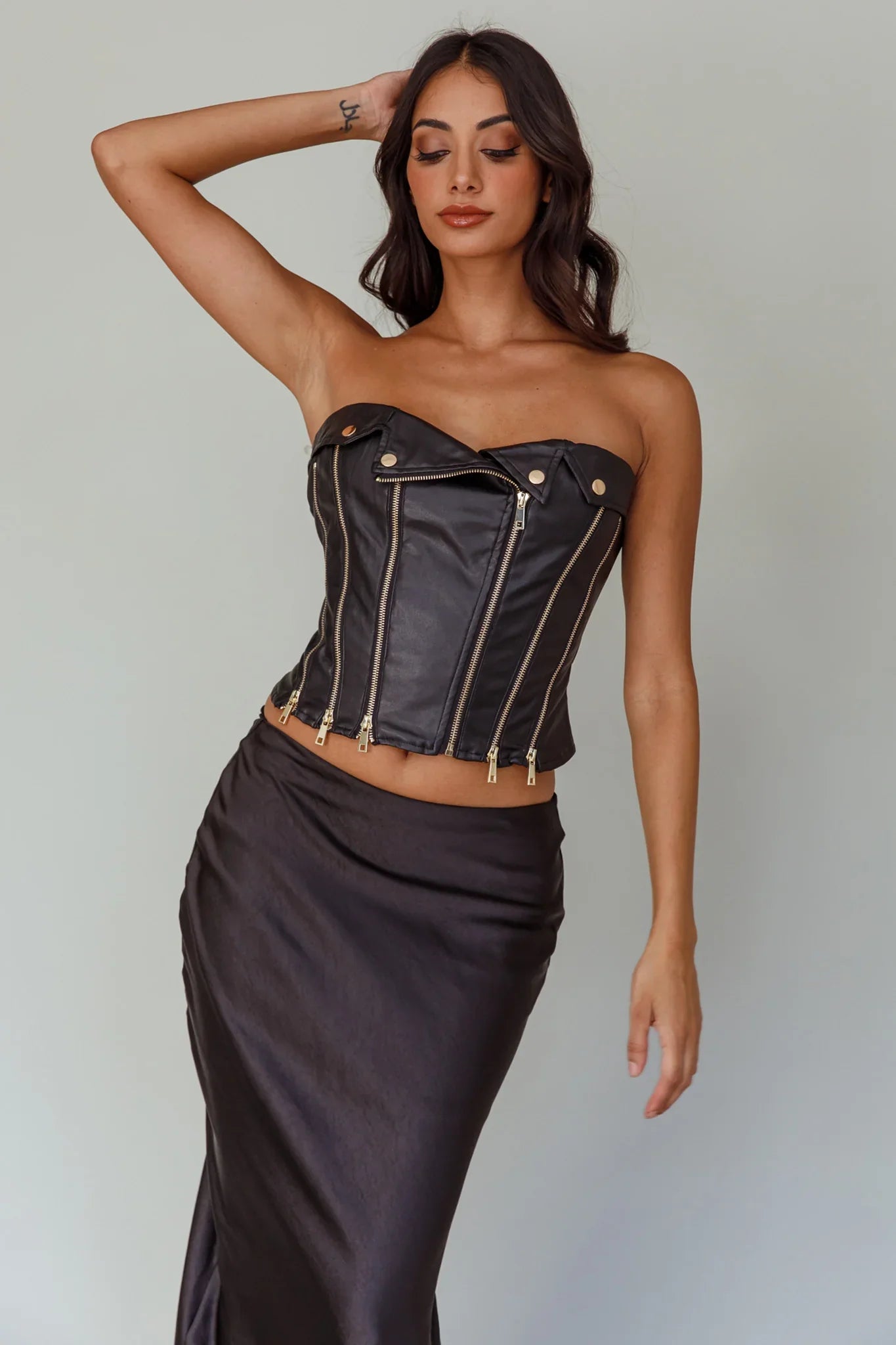 Moto Strapless Zipper Top Black