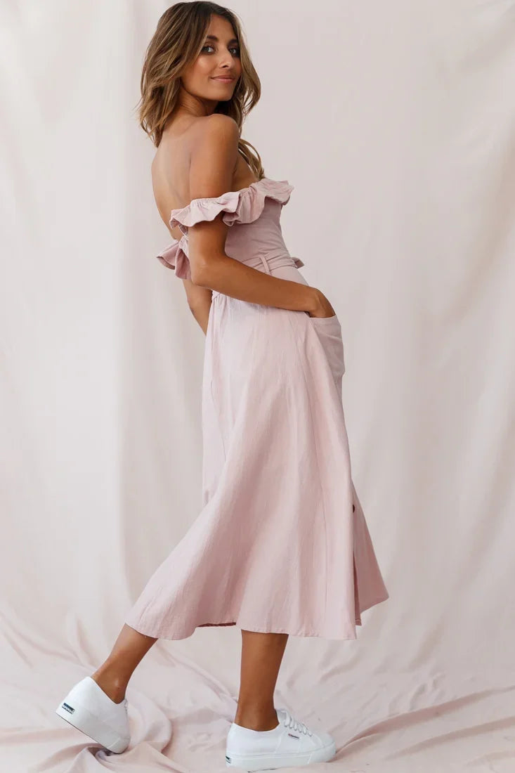 Matisse Off-Shoulder Placket Dress Blush