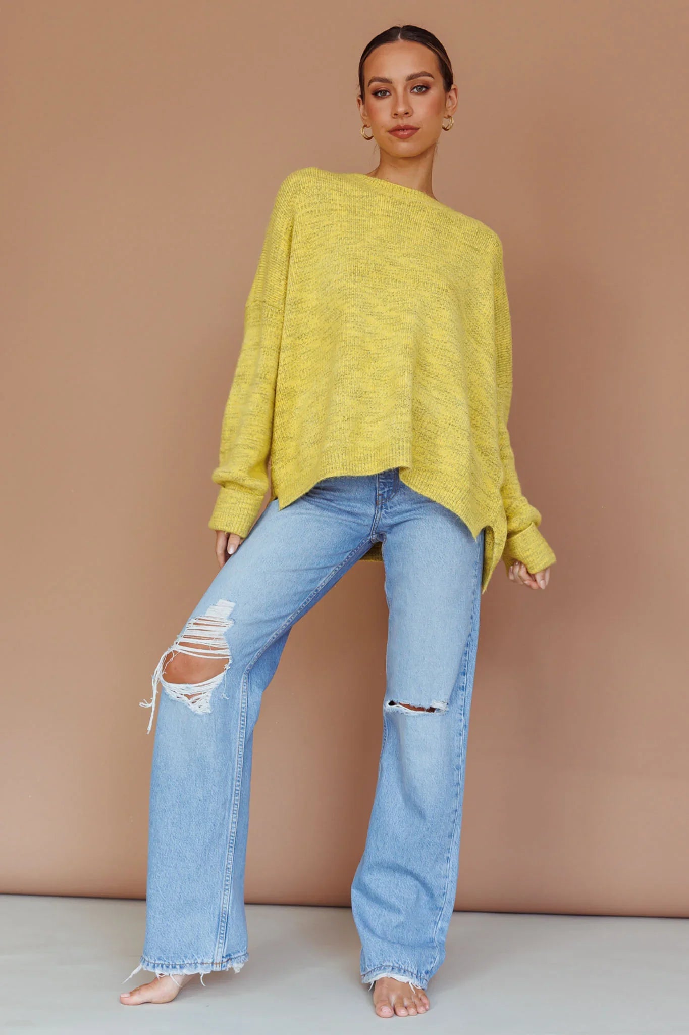 Kayce Dropped Shoulder Knit Sweater Yellow
