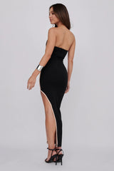 October Strapless Piping Midi Dress Black
