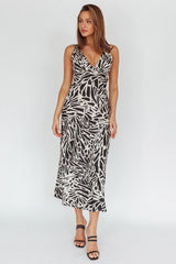 Turin V-Neckline Print Midi Dress Black