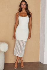 Fleur Crochet Overlay Strappy Back Midi Dress White