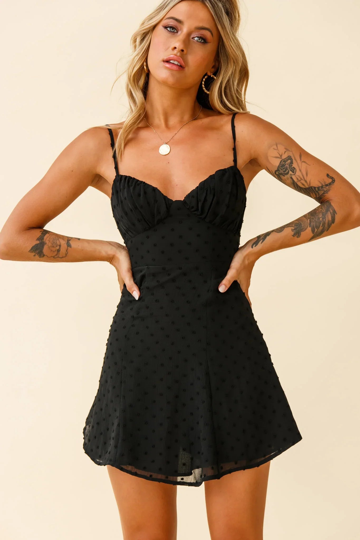 Good Morning Angel Ruched Bust A-Line Dress Black