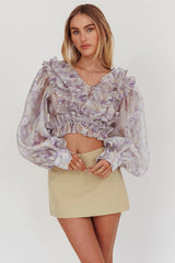 Forever Young Balloon Sleeves Cropped Blouse Purple Multi
