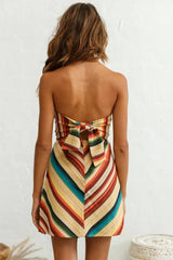 Paloma Strapless Tie Back Mini Dress Multi Stripe Print