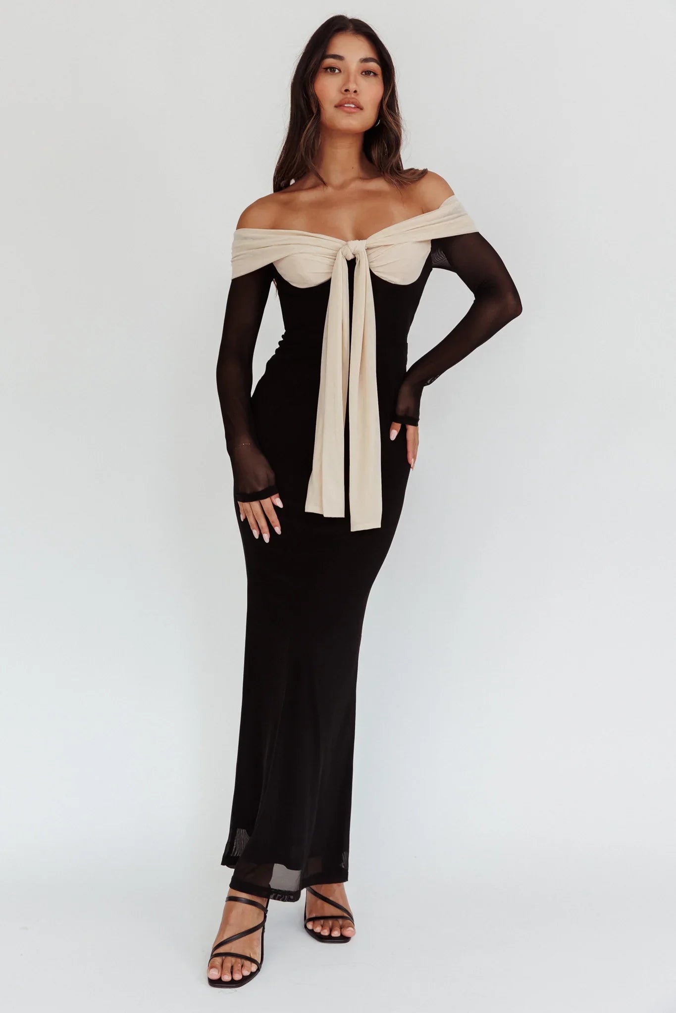 Perfect Worlds Off Shoulder Maxi Dress Black