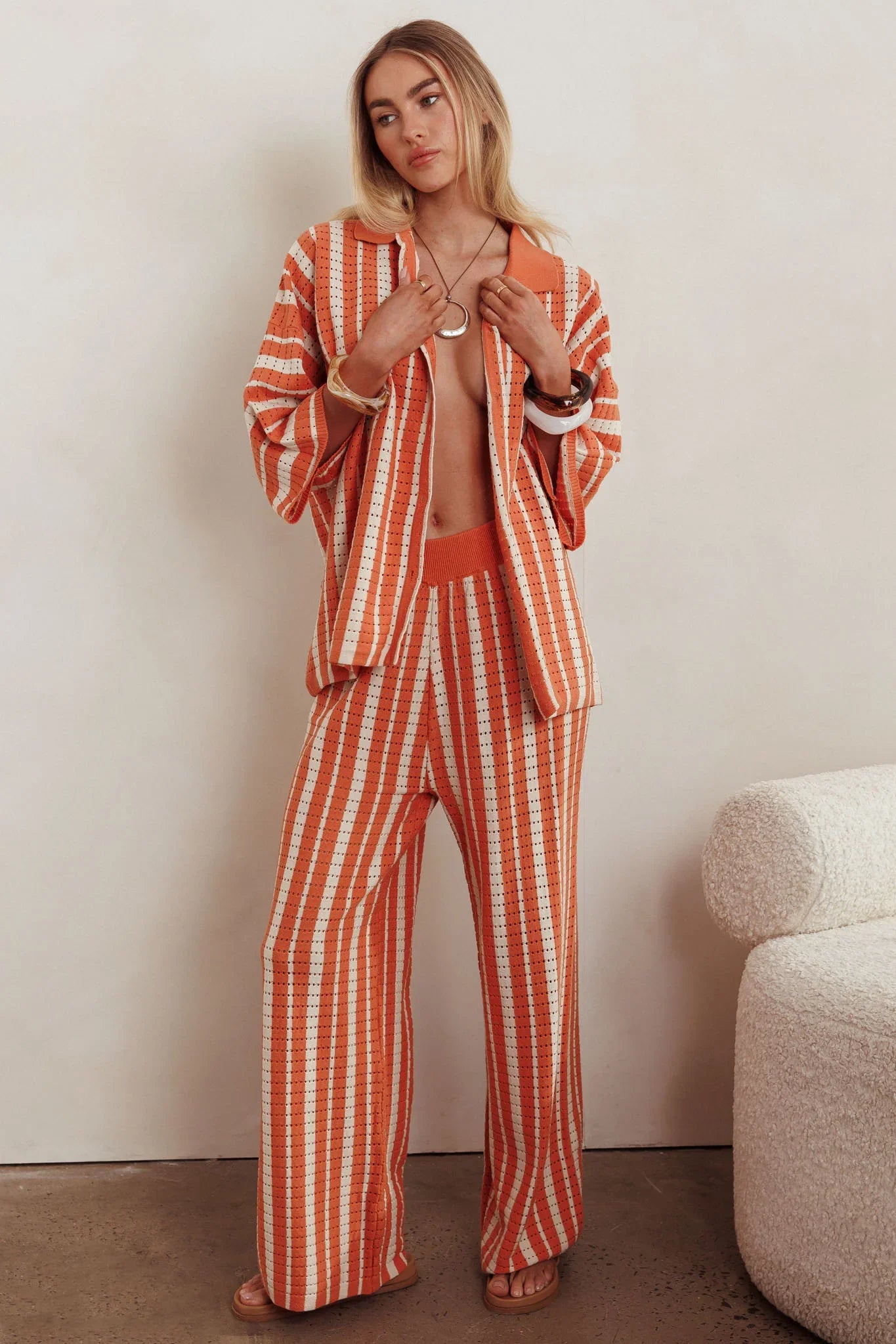 Influence Knit Straight Leg Pants Orange