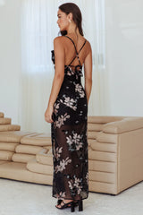 Personal Invitation Split Maxi Dress Flowers Black
