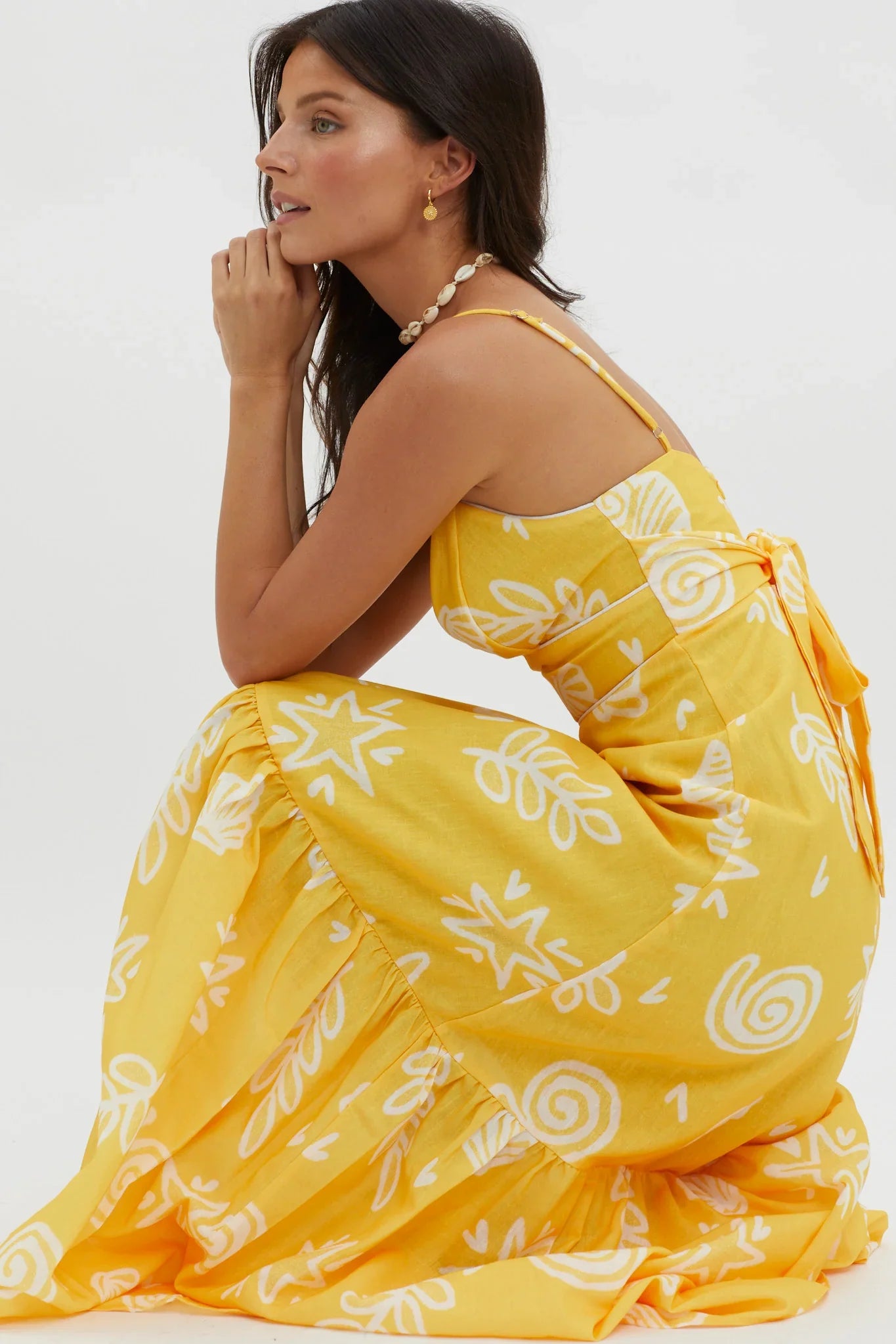 Later Days Cami Strap Maxi Dress Print Yellow