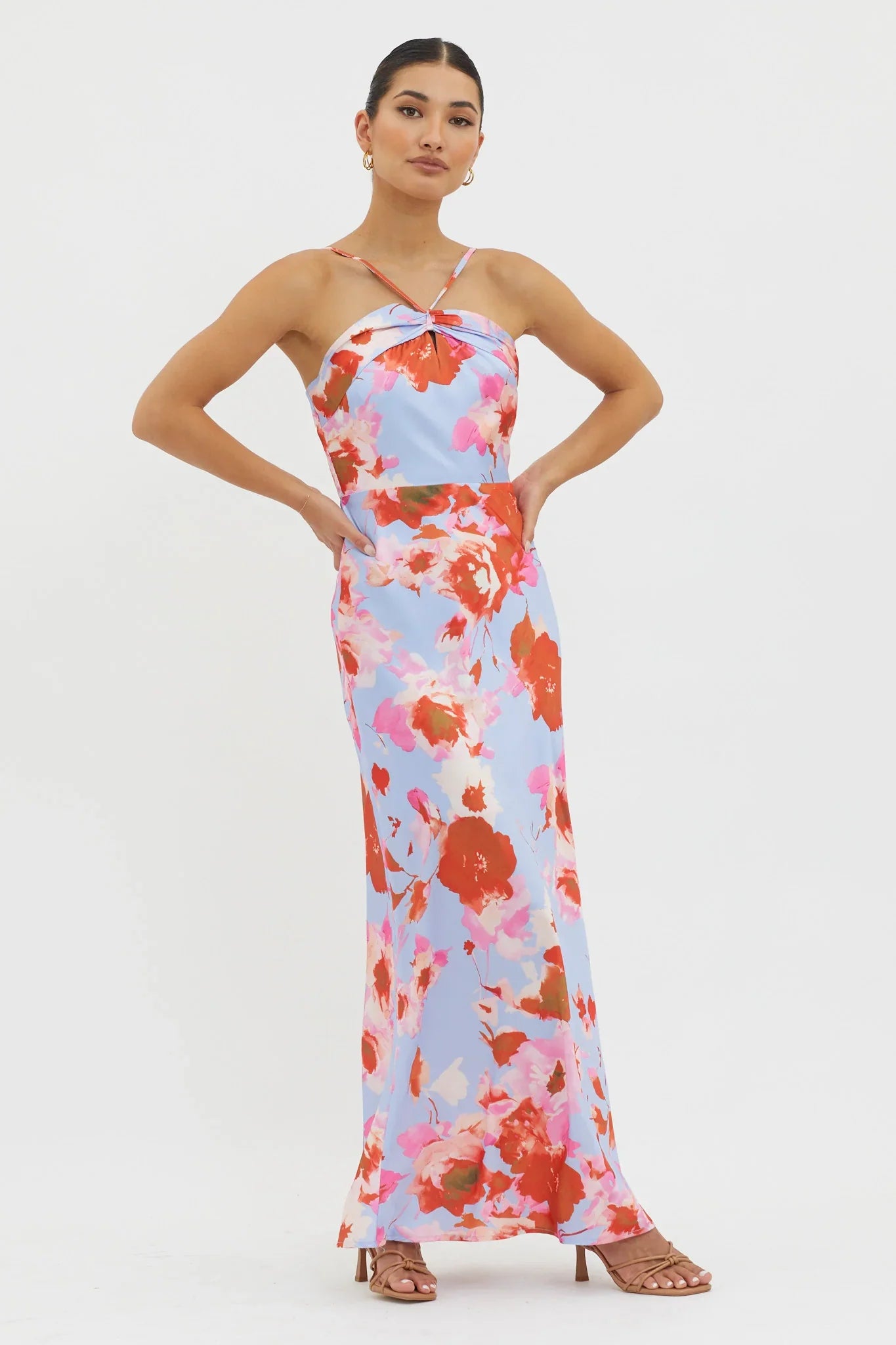 Carter Foldover Neckline Maxi Dress Blue Pink