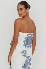 Nectar Sun Print Strapless Top Blue