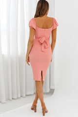 Linka Off-Shoulder Knee Length Ribbed Dress Blush