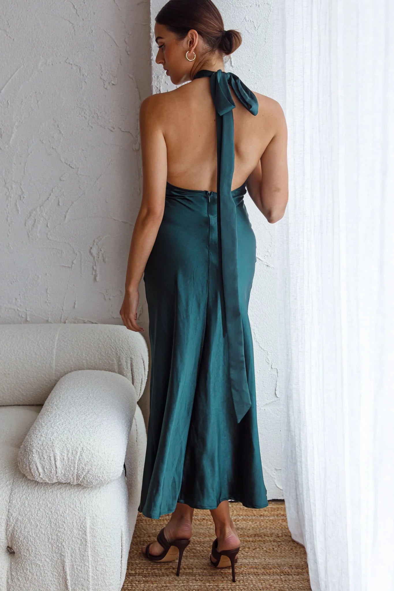 Te Amo Halterneck Open Back Midi Dress Forest Green