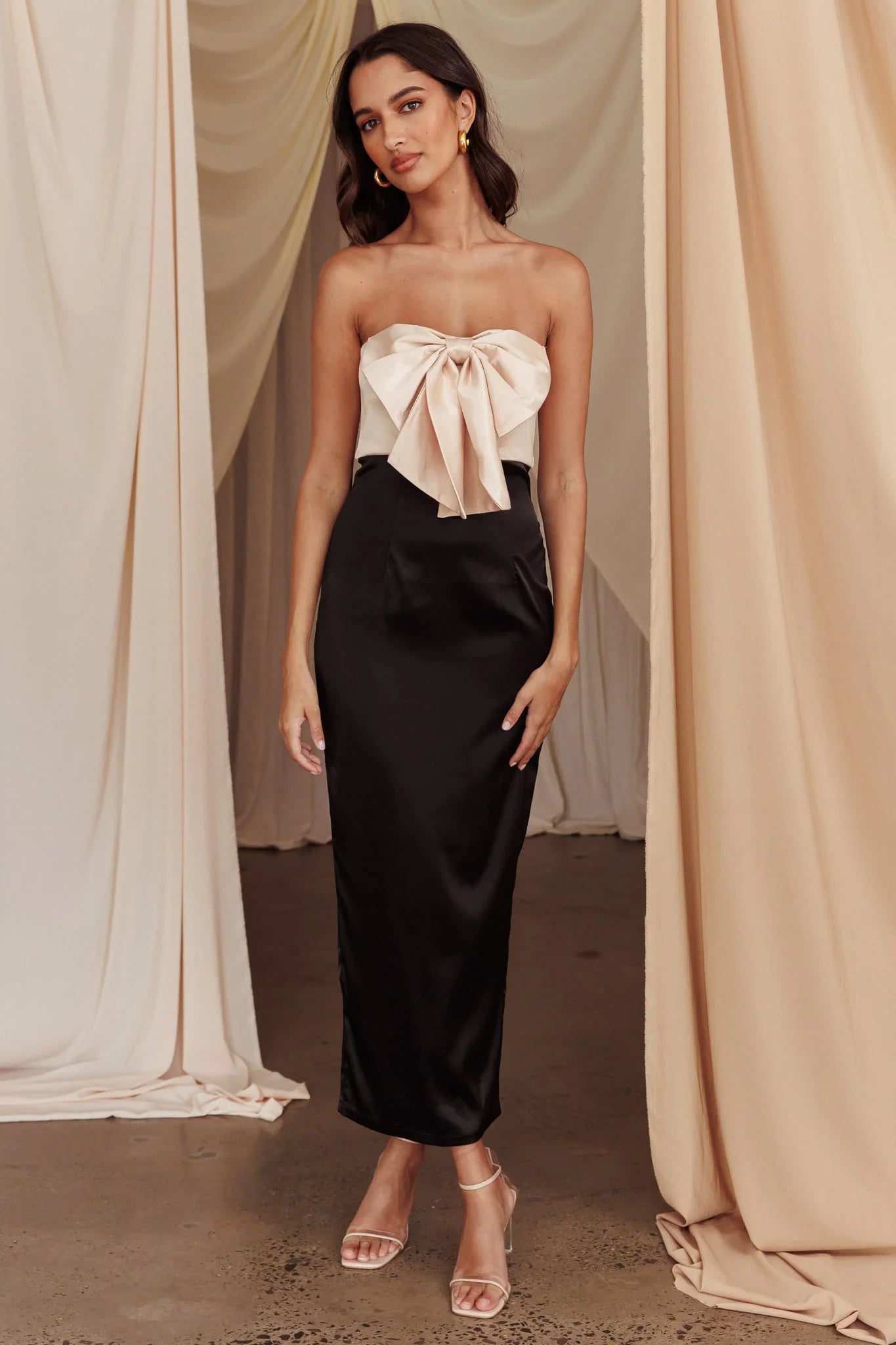 Coquette Bow Bust Midi Dress Blush