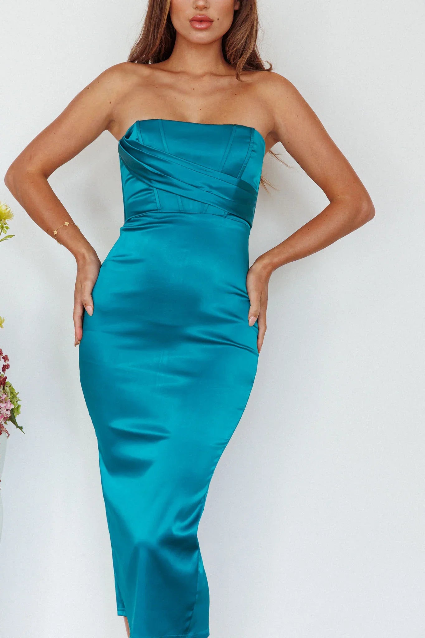 Still Mine Strapless Midi Dress Green