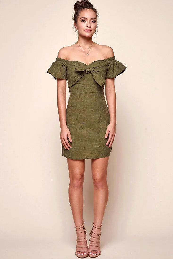 Emilio Tie Dress Green Khaki