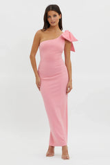 Tiffany One-Shoulder Bow Maxi Dress Pink