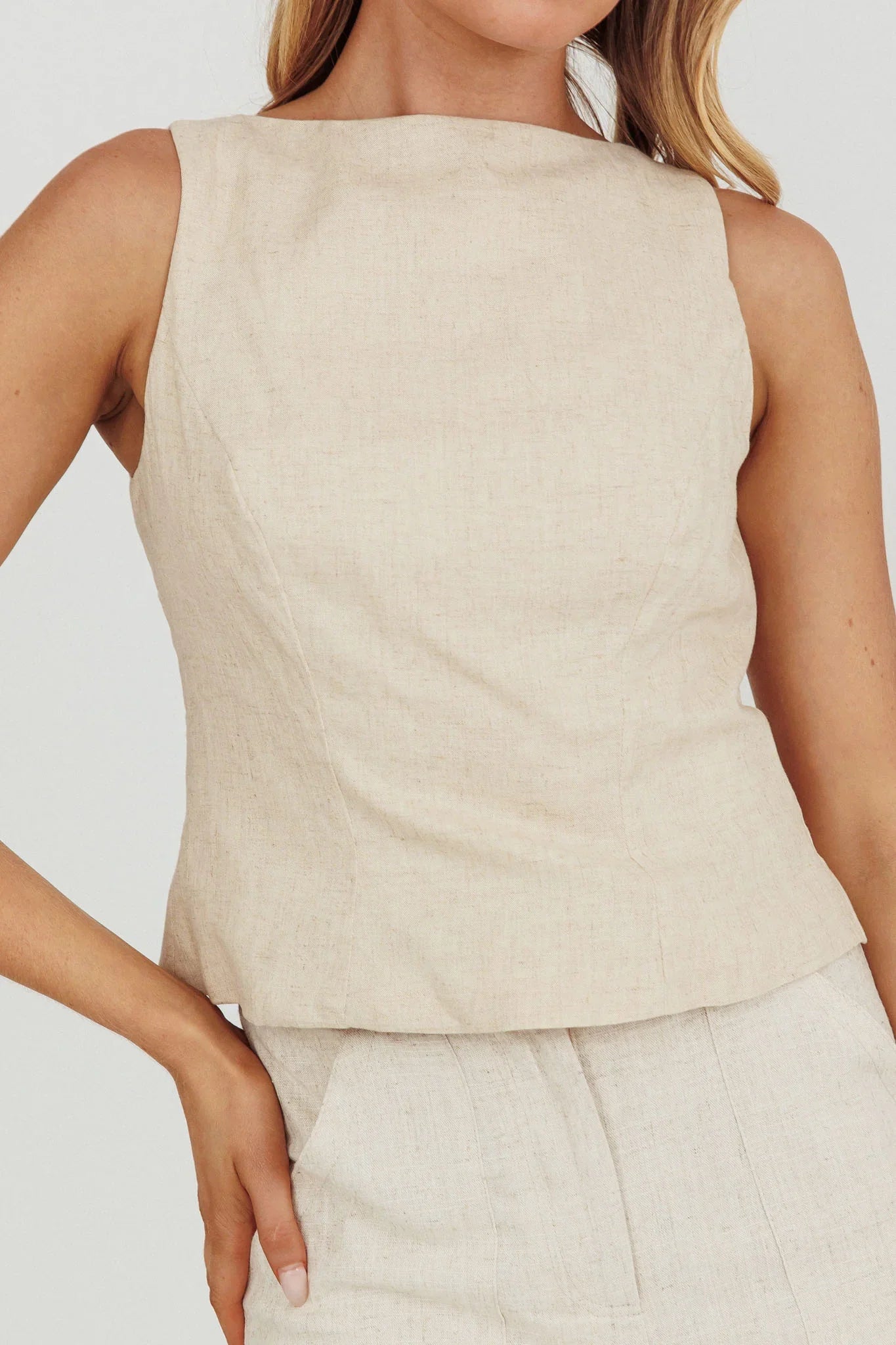 Lyre Song Backless Sleeveless Top Stone