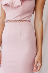 Ari Ruffle Crochet Detail Mini Dress Blush