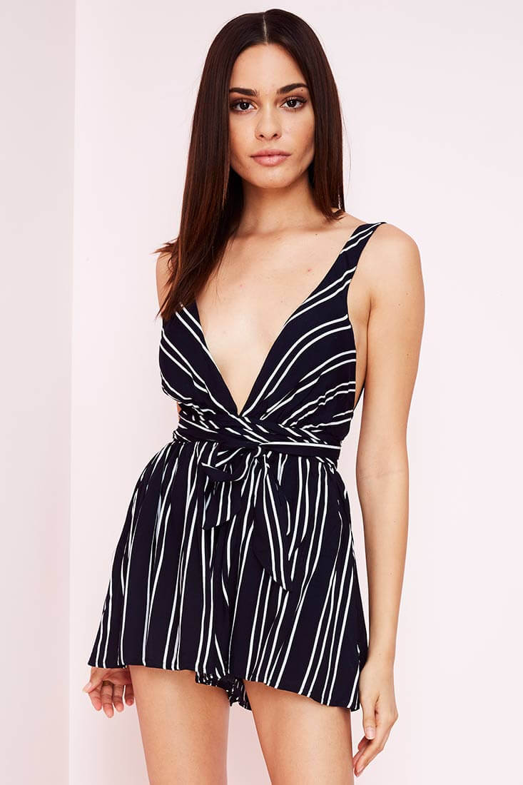 Nelle Striped Romper Navy