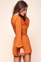 Bailey Vintage V Neck Romper Orange