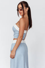 In My Era Front Split Midi Skirt Washed Blue