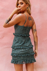 Dear Lover Cami Strap Frill Detail Lace Dress Green