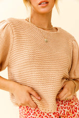 Marla Puff Sleeve Chunky Knit Top Beige