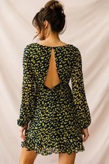 Carla Long Sleeve Bust Tie Dress Navy