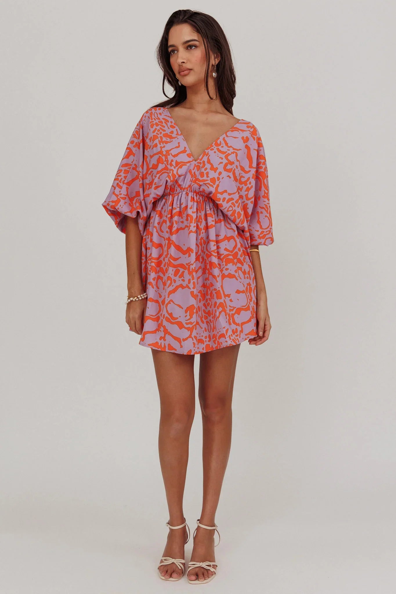 Sugar Coat Print Puff Sleeves Mini Dress Lavender