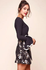 Joyce Bell Sleeved High Neck Top Black