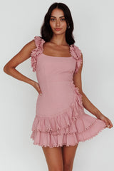 Annie Ruffle Shoulder Strap Dress Dusty Pink