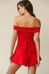 Crossroads Bardot Neckline Wrap Torso Romper Red
