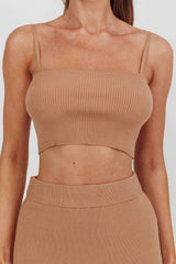Loverboy Cropped Ribbed Cami Top Camel