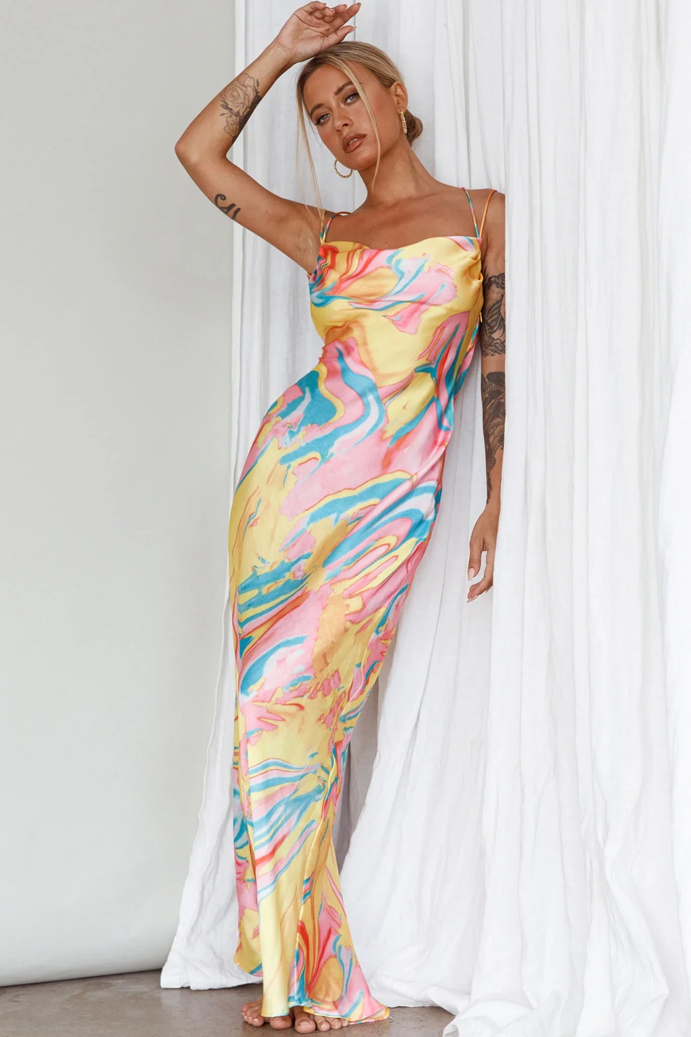 Moment With You Ruched Bust Midi Dress Swirl Yellow/Green