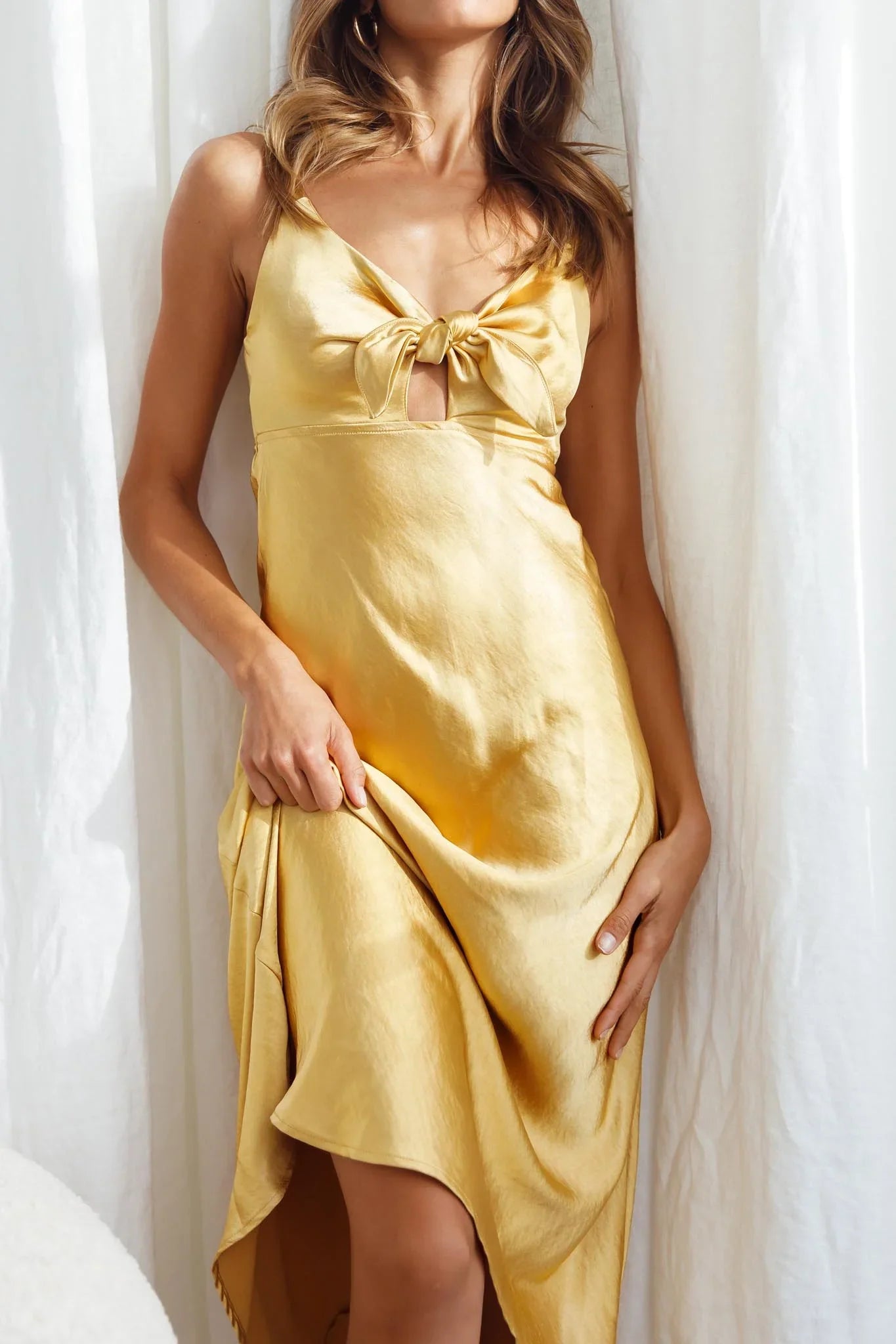 Perfect Day Satin Midi Dress Mustard