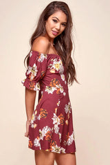 Hera Off the Shoulder Fit and Flare Floral Dress Red
