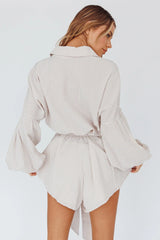 Daytona Beach Long Sleeve Shirt Romper Beige Stripe