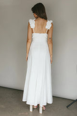 Bronte Ruffle Strap Midi Dress Cream