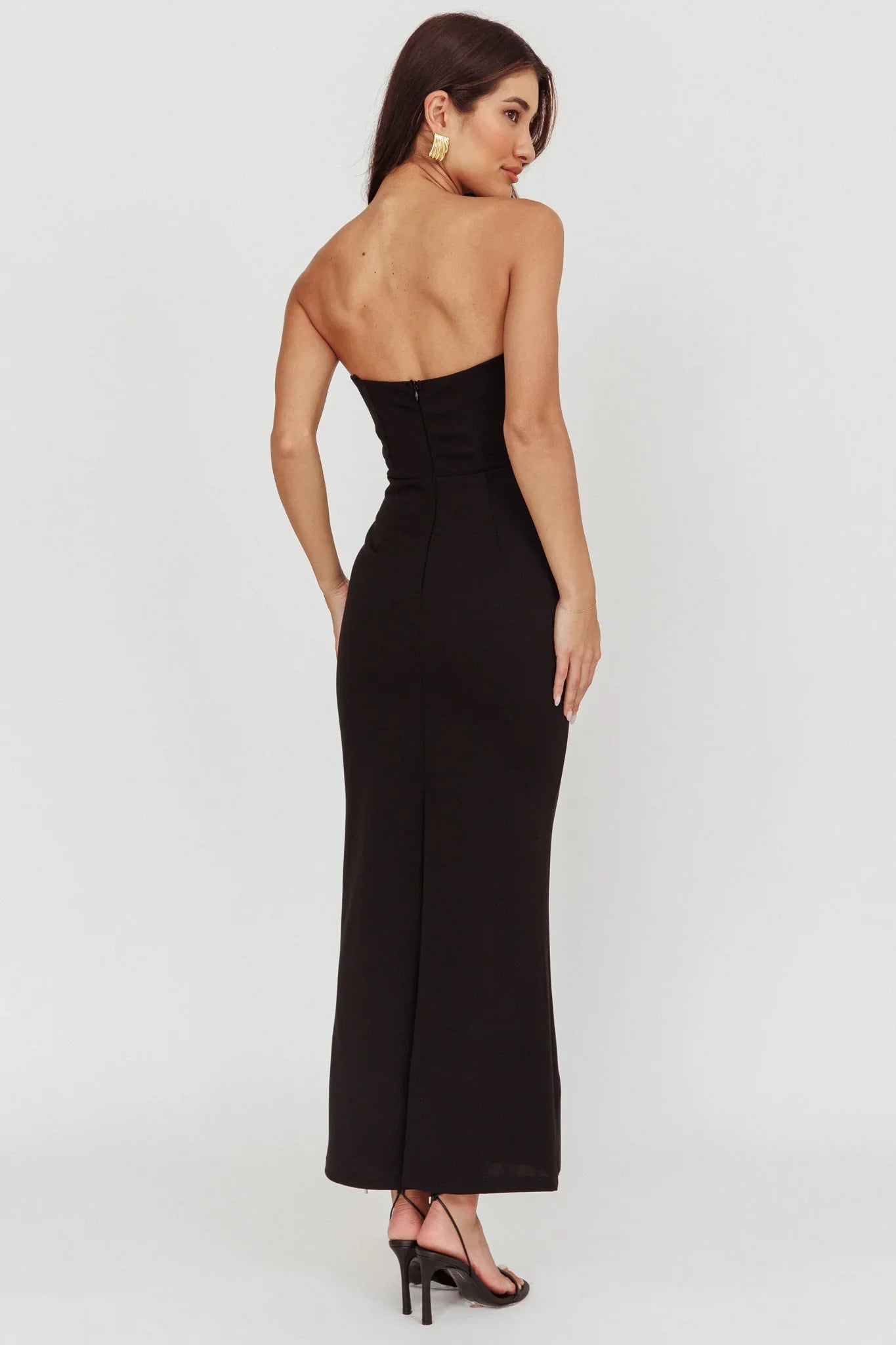 Lilliana Strapless Lace Maxi Dress Black