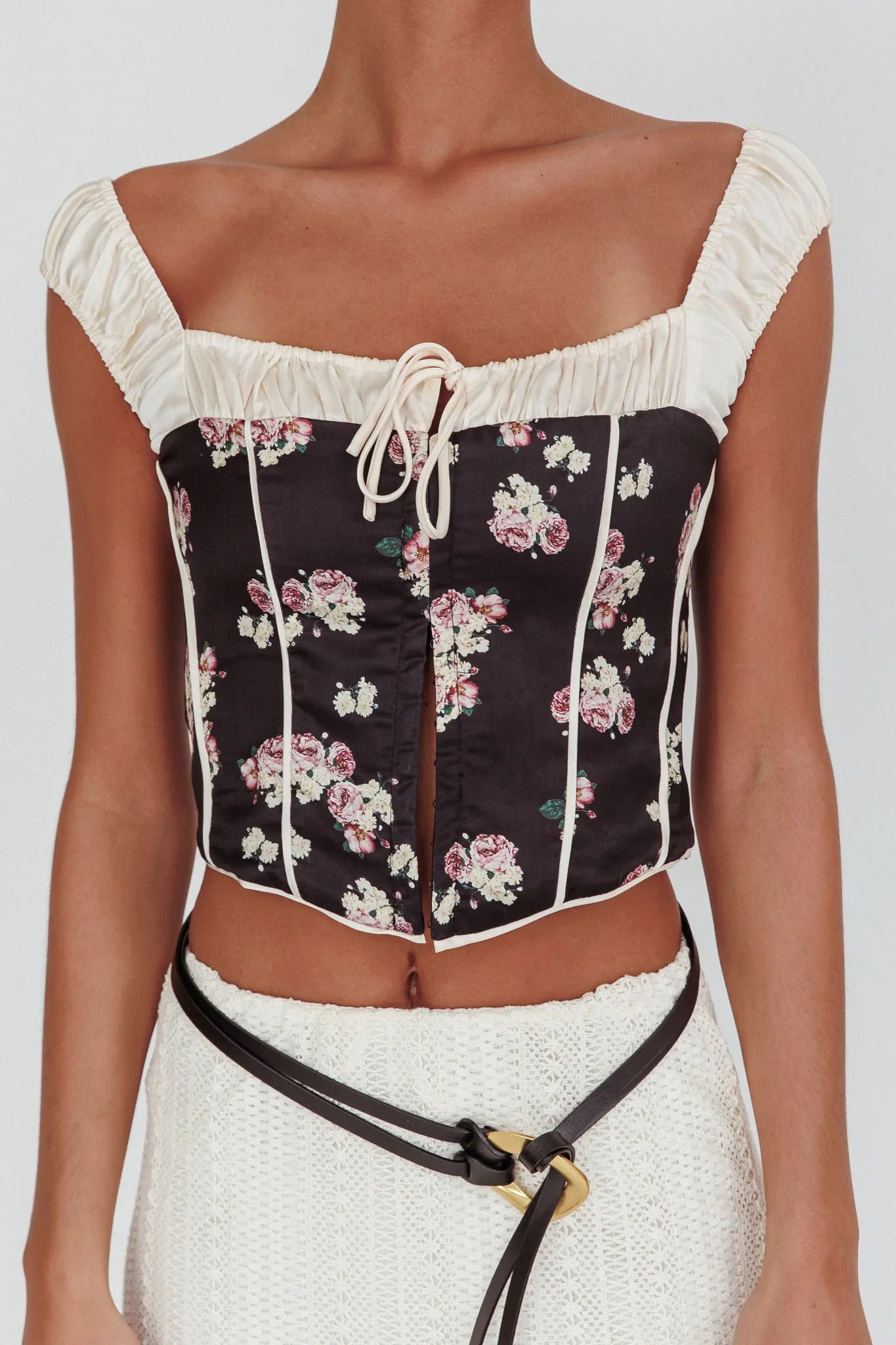Take A Chance Drawstring Neckline Top Black