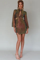 La Discotheque Long Sleeve Sequin Mini Dress Navy
