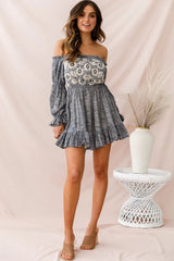 Kayla Off-Shoulder Daisy Embroidered Dress Blue