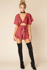 Shelly Ruffled cutout Romper Rose