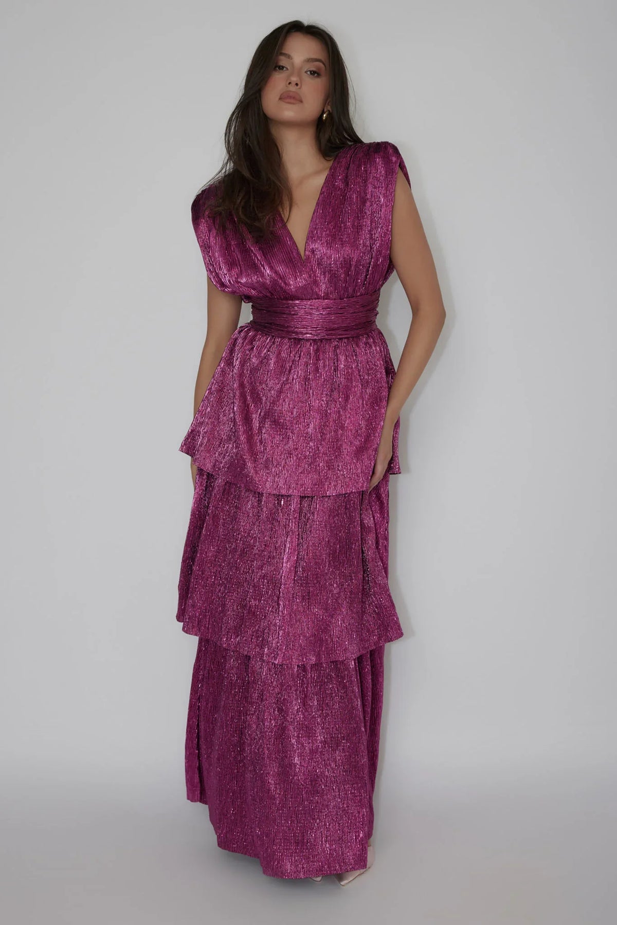 Shimmer Layered Maxi Dress Magenta Haze