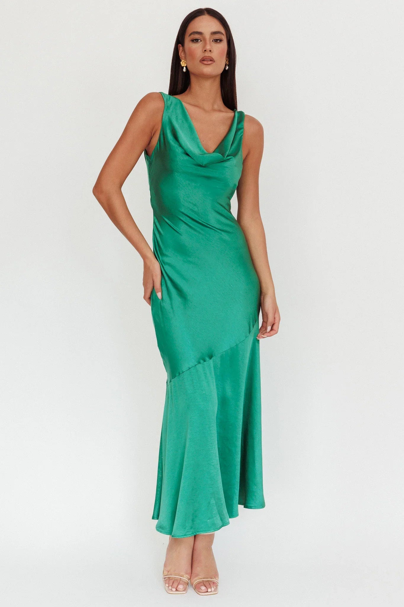 Cecilia Cowl Neck Drape Back Maxi Dress Emerald