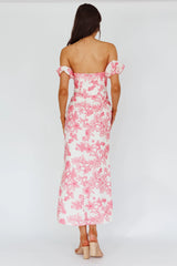 Olivier Off-Shoulder Midi Dress Floral Pink